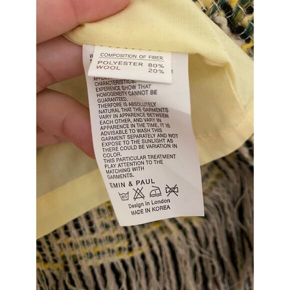 Emin and Paul Tweed Fringe Yellow Green Black Lady Jacket Wool Blend EUC Crop S - Picture 6 of 10